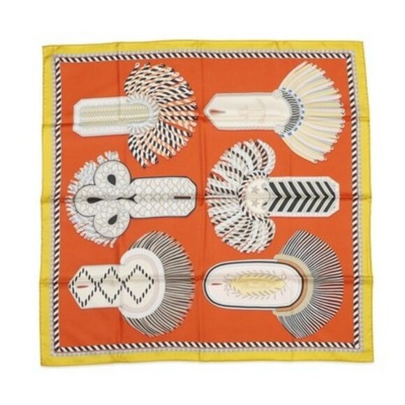 HERMES Carre Double Face Gala Epaulettes Size 90 Silk100% Curry/Corail/Ebene - Picture 4 of 8